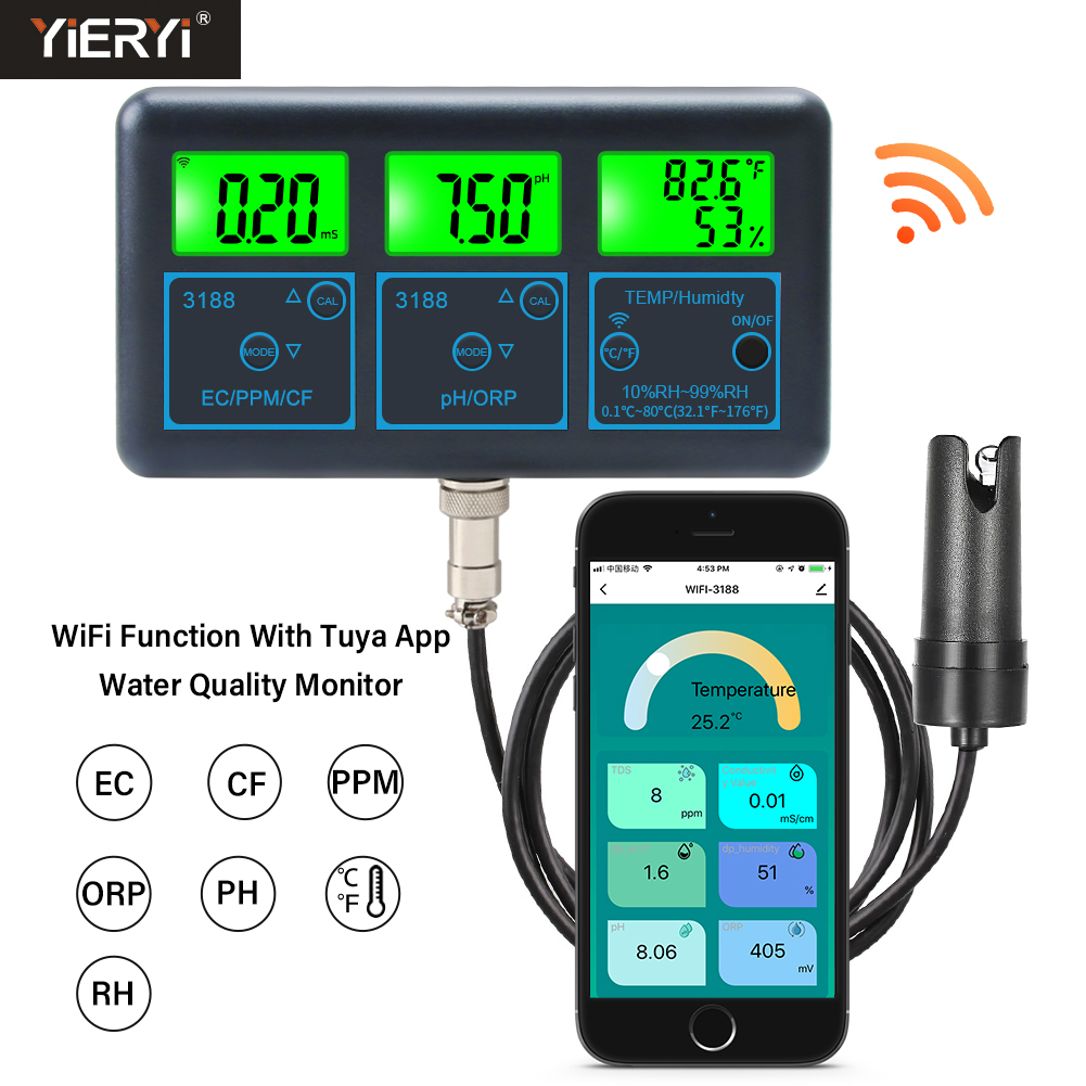 Marine Aquarium Water Analyzer - WiFi PH ölçer sıcaklık TDS(ppm) EC