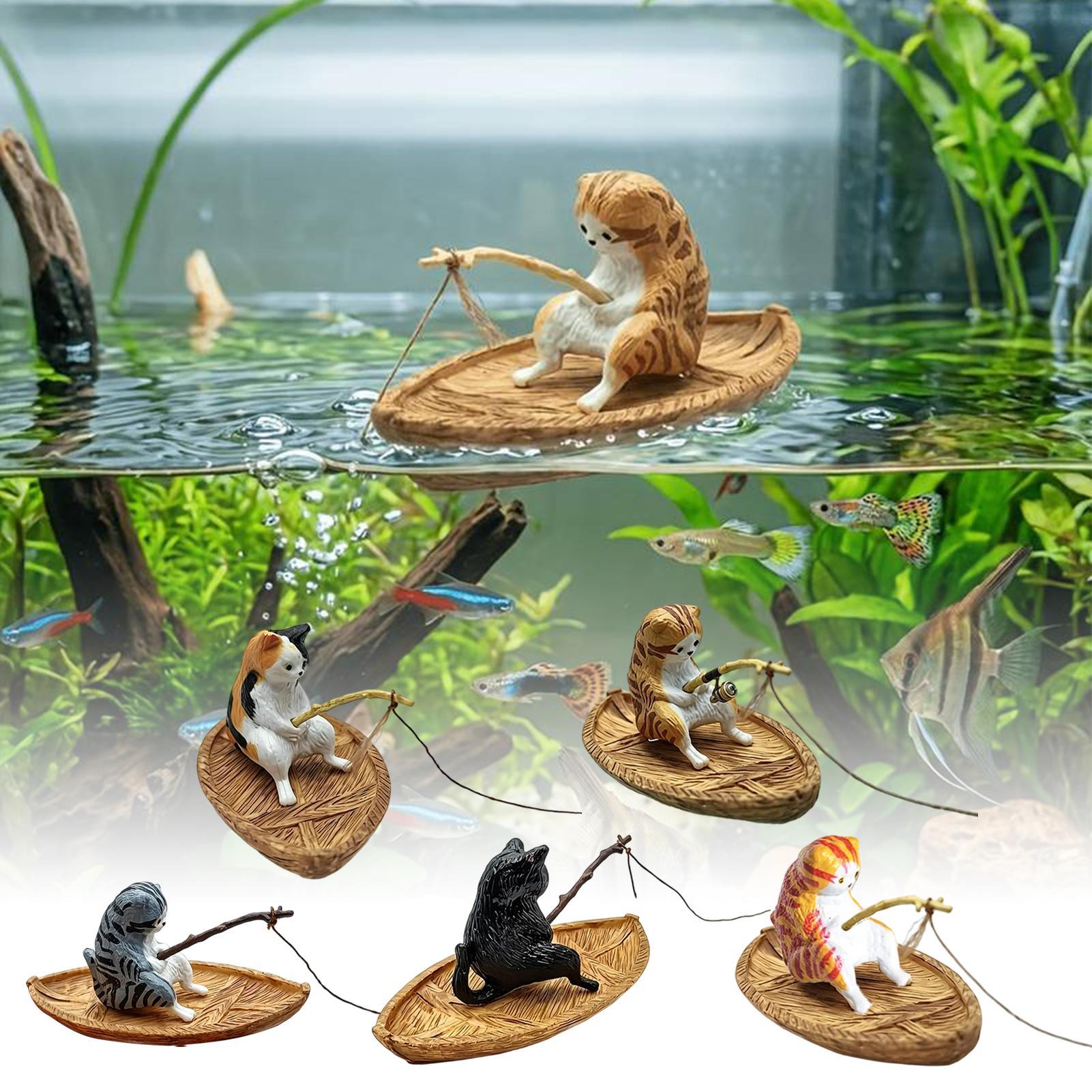 Aquarium Marina - Yaratıcı Kedi Balıkçı Teknesi Akvaryum Süsü