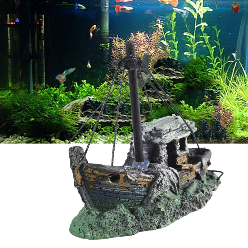 Aquarium Marina - Akvaryum Batık Gemi Dekorasyon Reçine Balık